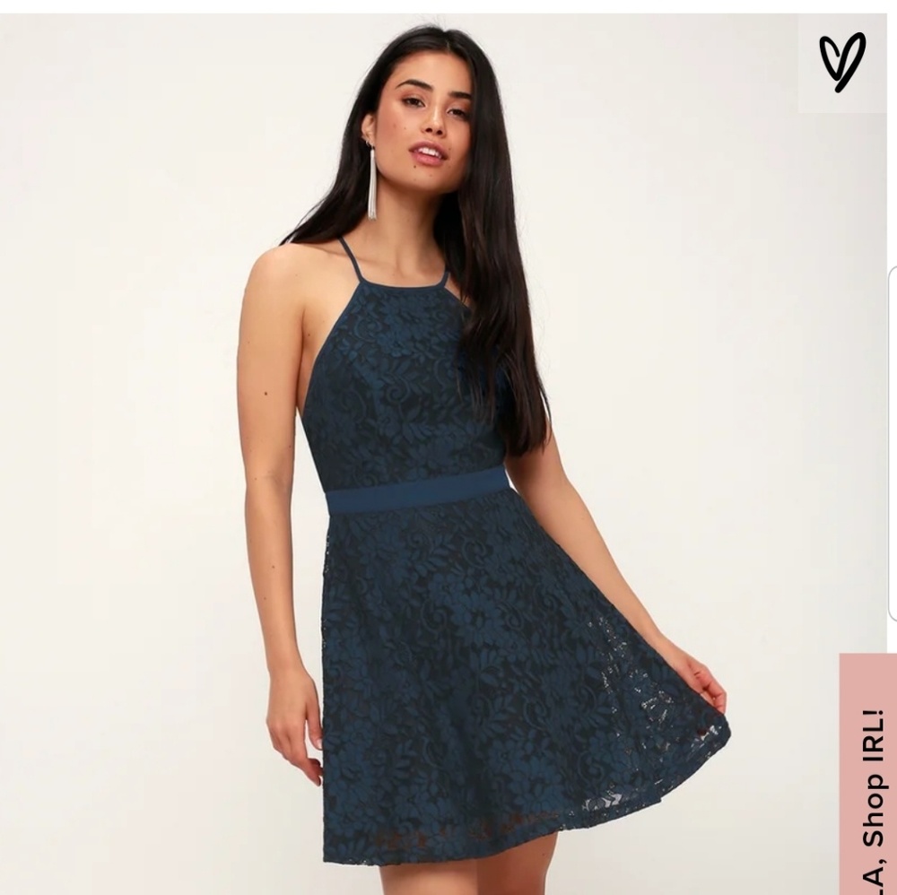 Lulu's Twirling Around Navy Blue Skater Dress